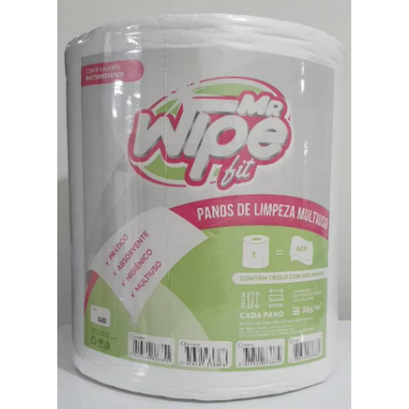 PANO MULTIUSO - MR WIPE FIT - BRANCO - 53% WP 47% PL - 28CM X 40CM 35G - ROLO 240M COM 600 PANOS